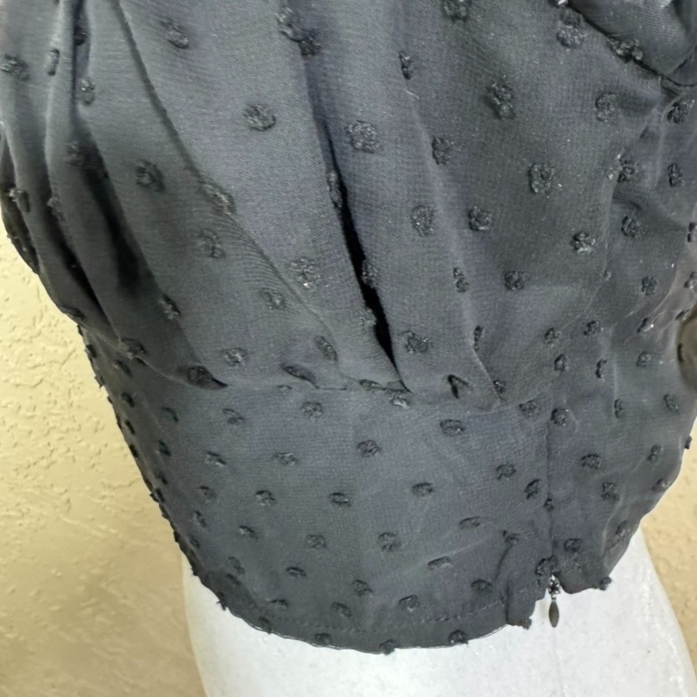 Women's Cropped Baby Doll Whimsigoth Top Black Size S Sheer Dot Balloon Sleeves - Picture 3 of 12